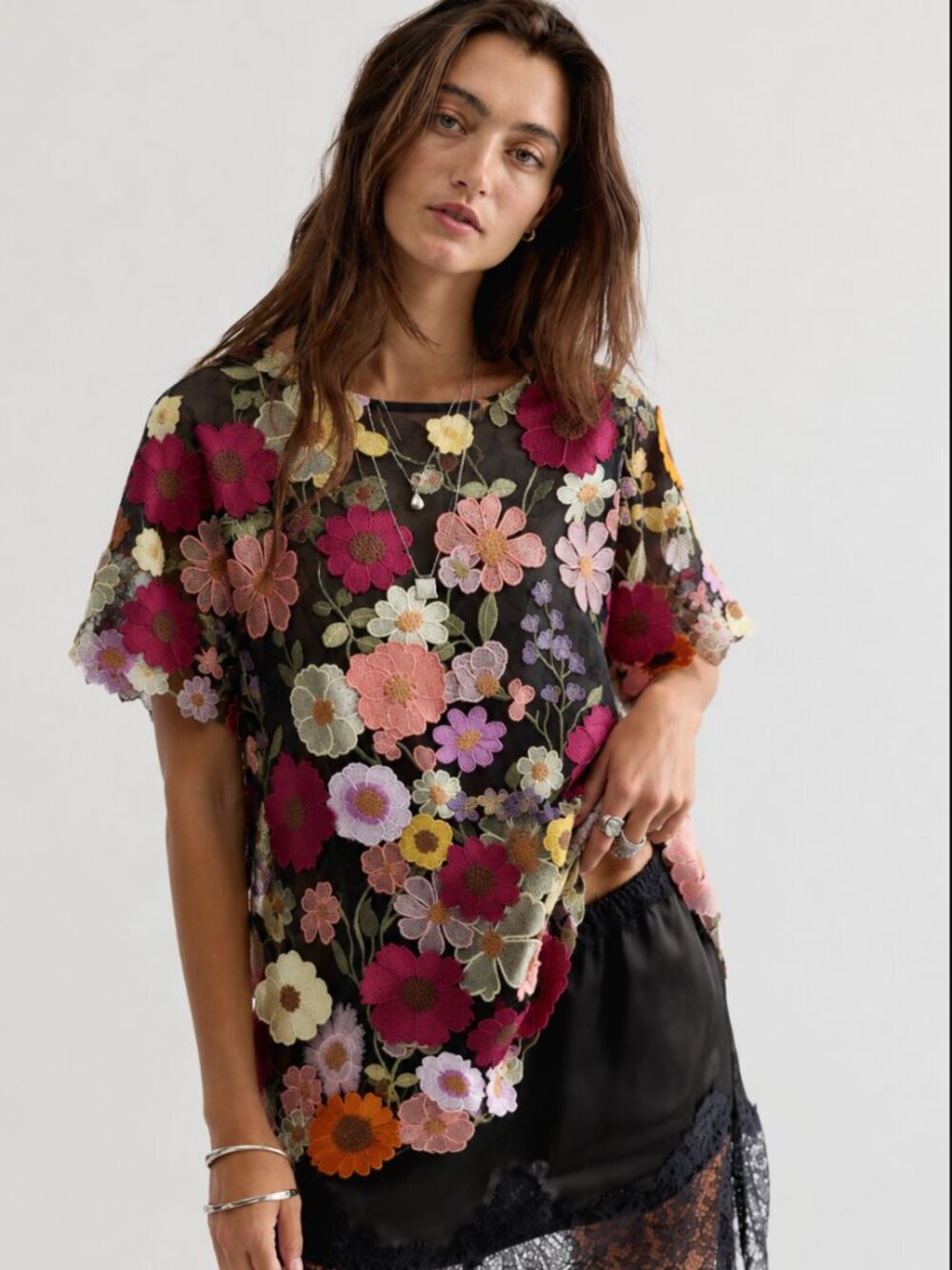 ANEWSTA 3-D EMBROIDERED FLOWER TOP